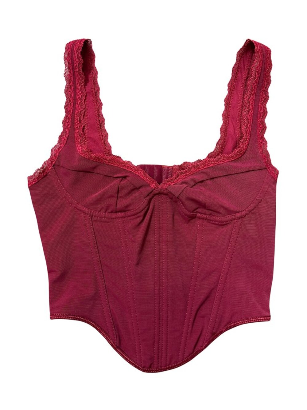 🍒 Burgundy Boned Corset Top Lace Trim Bustier Clubbing Going Out Top